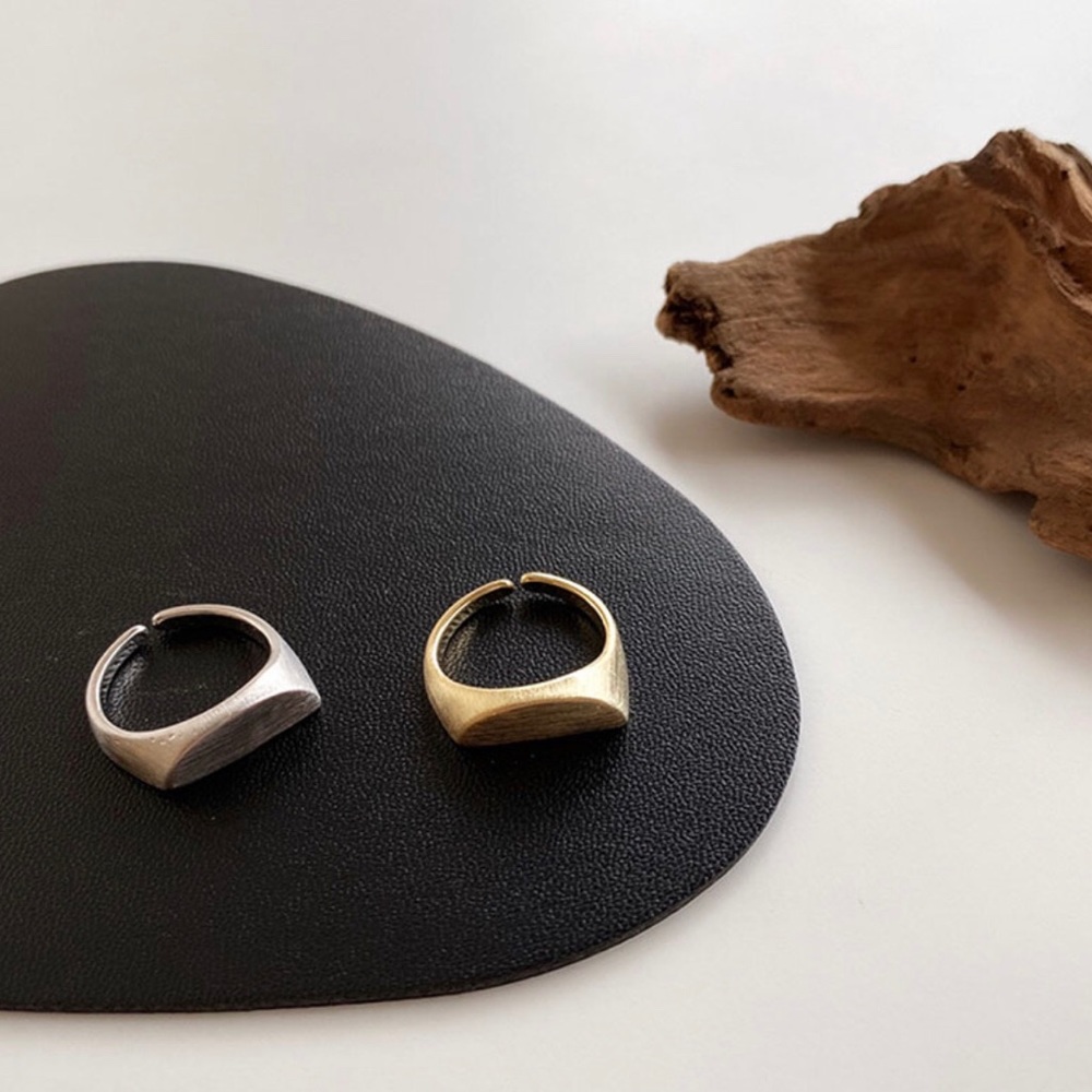 Matte Gold Signet Stackable Moon Ring - image 2